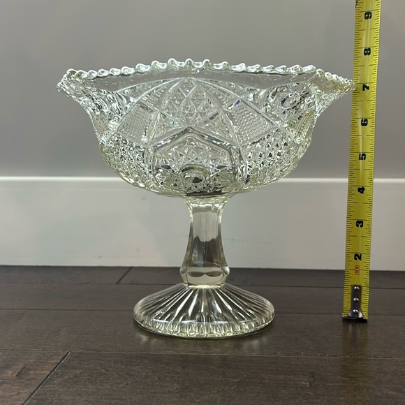 Vintage 1910 Keystone Pattern Pedestal Compote by U.S. Glass Co. (Reproduction) - Picture 13 of 14